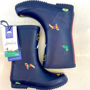 Joules Junior Wellies - Navy Rainbow Dog Rainboots - Sz 9C Mid Height